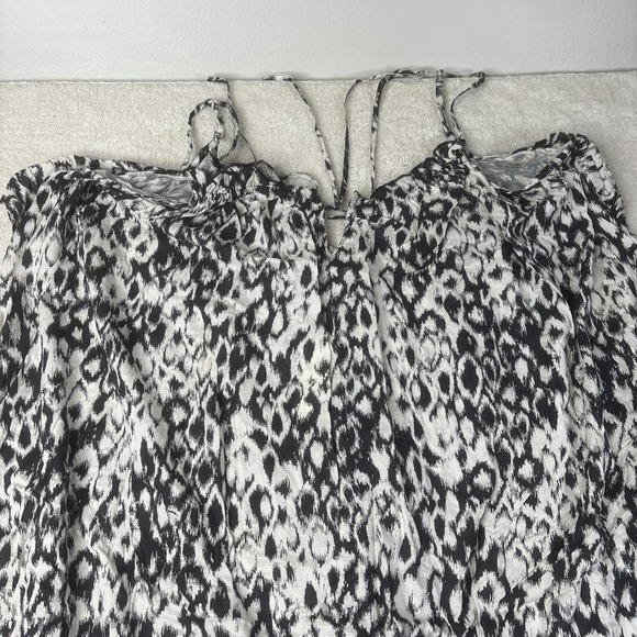 Anthropologie Strappy Midi Dress Women's XL Black White Animal Print Oversized - Picture 3 of 16
